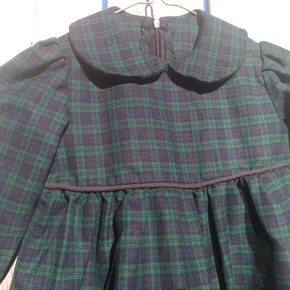 Vintage Baby Dress Dark Blue Green Plaid Toddler Christmas Old Fashioned - Picture 8 of 16